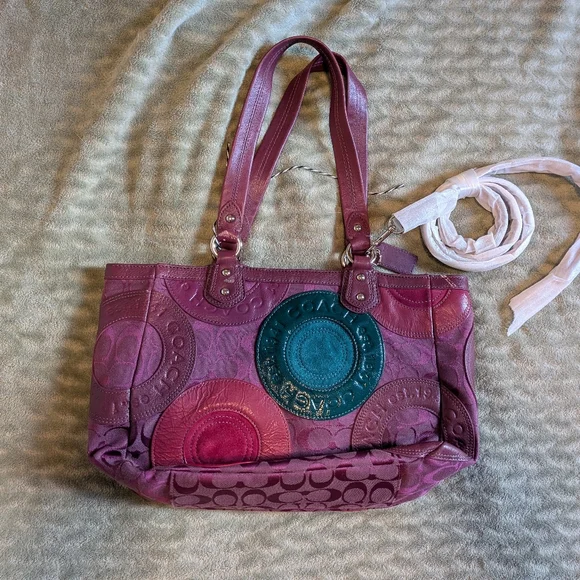 Coach Magenta Purple /Teal Signature Tote Patchwork Vintage RARE - Picture 8 of 11